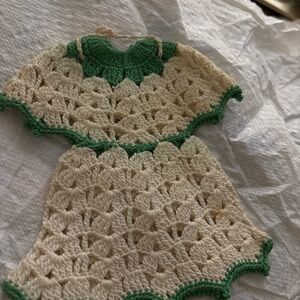 Vintage Handmade Crochet Pot Holder Set Dress & Overalls Farmhouse